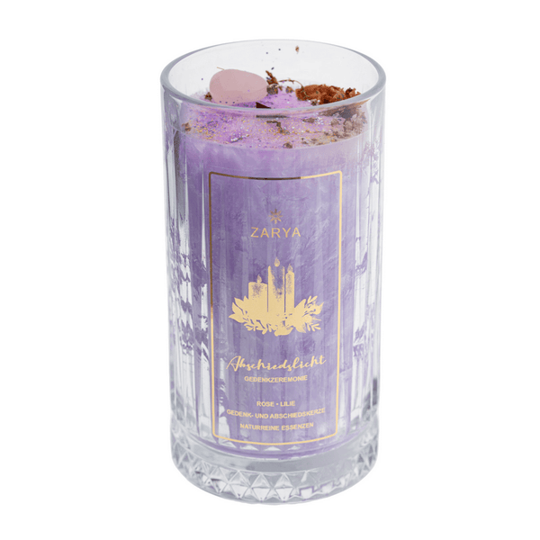 Transformationskerze Abschiedslicht Rose, Lilie & Rosenquarz - Ritualmanufaktur.de