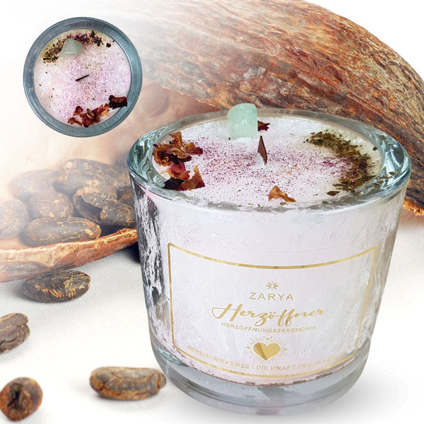 Transformationskerze Herzöffner Kakao & Aventurin - Ritualmanufaktur.de