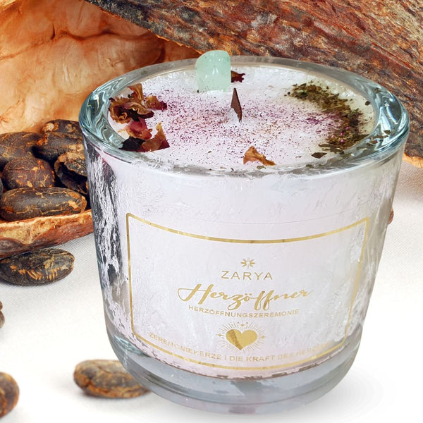 Transformationskerze Herzöffner Kakao & Aventurin - Ritualmanufaktur.de
