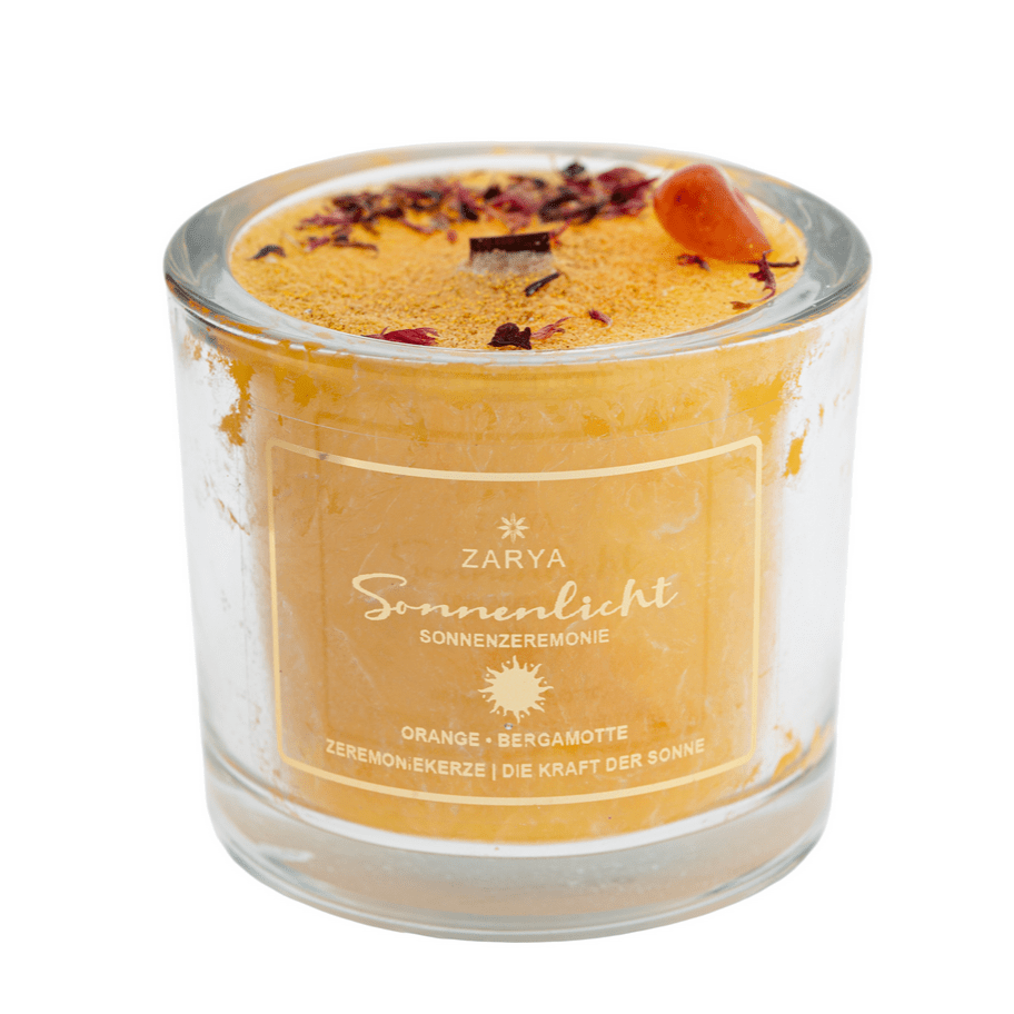 Transformationskerze Sonnenlicht Orange, Bergamotte & Karneol - Ritualmanufaktur.de