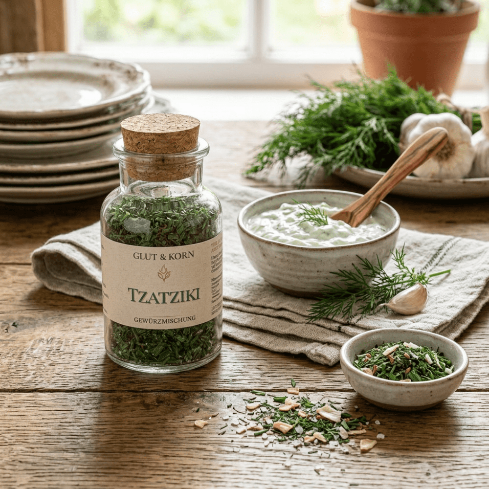 Tzatziki Gewürzmischung, für Tzatziki und herzhaft Dip, griechisch, Ritualmanufaktur, Glut & Korn