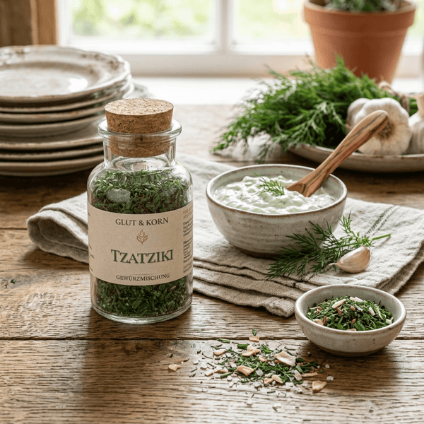Tzatziki Gewürzmischung, für Tzatziki und herzhaft Dip, griechisch, Ritualmanufaktur, Glut & Korn