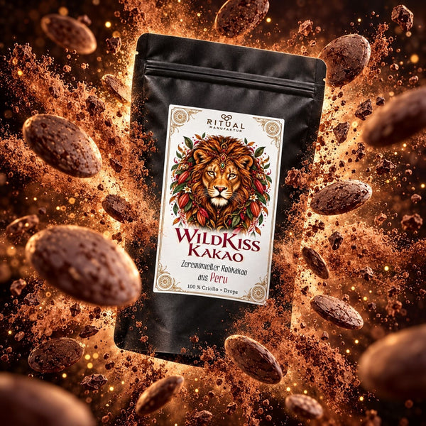 WildKiss Criollo Rohkakao Drops aus Peru – reine Kakaomasse in praktischer, leicht portionierbarer Form.