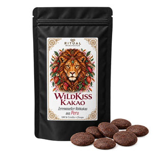 100 % Criollo Rohkakao Drops von WildKiss – tiefdunkler, herber Kakao für Einsteiger und Fortgeschrittene.