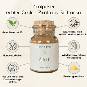 Vorteile von Zimtpulver aus Sri Lanka, zum Verfeinern von Ritualkakao, Speisen und Getränken, Ritualmanufaktur, Glut & Korn
