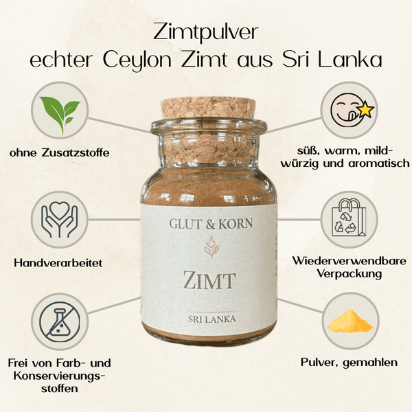 Vorteile von Zimtpulver aus Sri Lanka, zum Verfeinern von Ritualkakao, Speisen und Getränken, Ritualmanufaktur, Glut & Korn