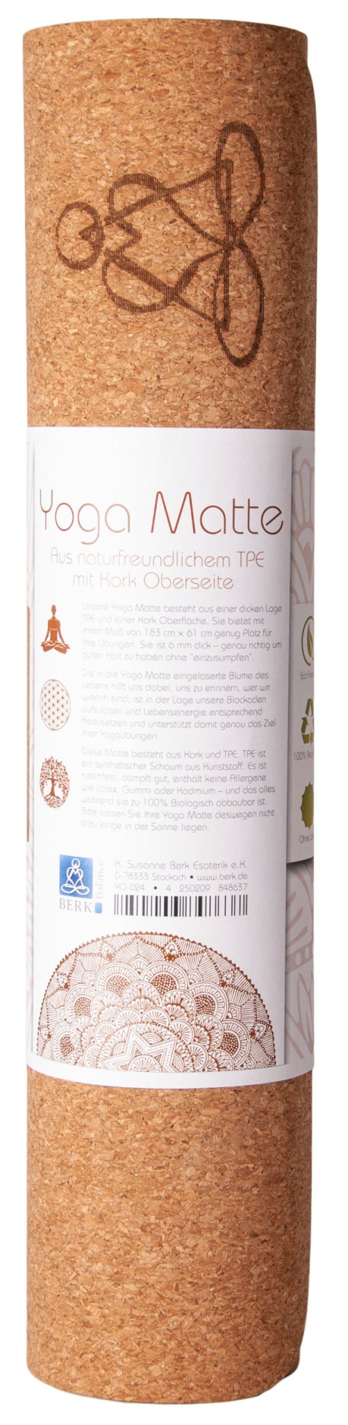 Yogamatte aus Kork mit Blume des Lebens 6mm zweischichtig mit TPE ecofriendly Lage - Ritualmanufaktur.de