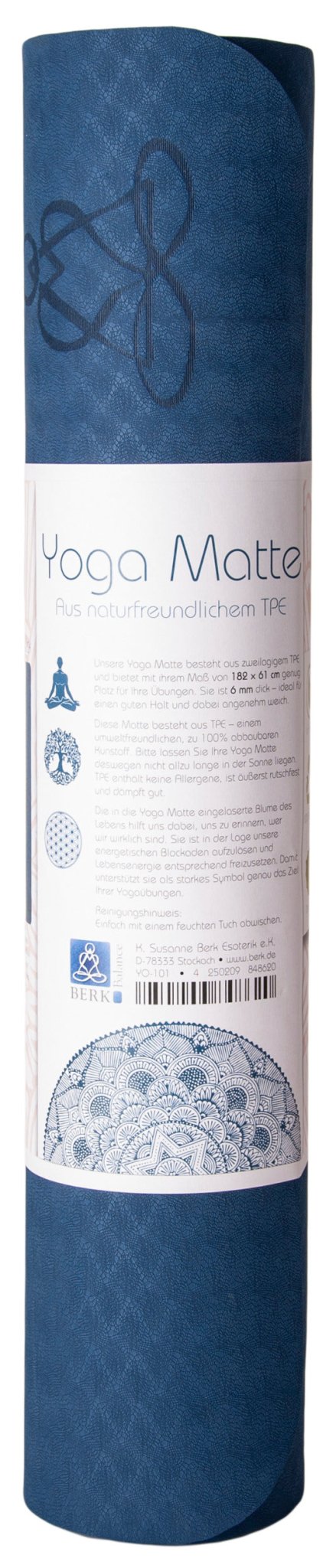 Yogamatte TPE ecofriendly - dunkelblau/hellblau 6mm zweischichtig mit Blume des Lebens - Ritualmanufaktur.de
