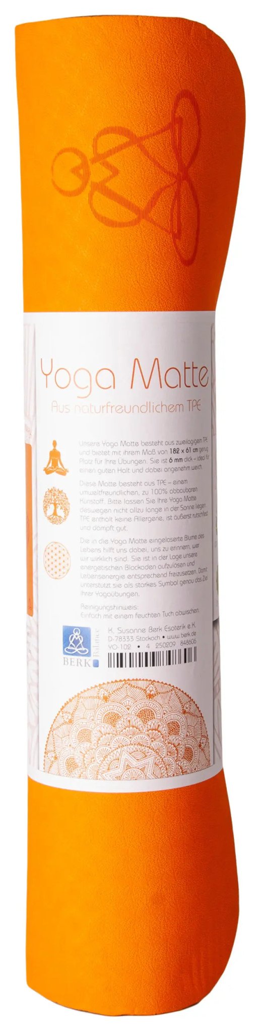 Yogamatte TPE ecofriendly - orange/grau 6mm zweischichtig mit Blume des Lebens - Ritualmanufaktur.de